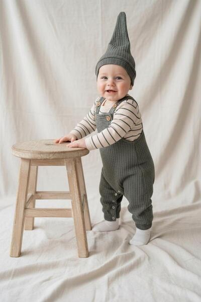MiaBaby Stretch Fabric Gofre Salopet Sweat Beanie 3-Piece Set