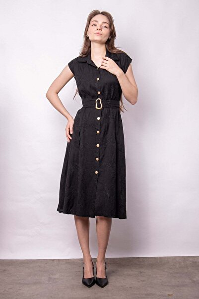 Jument Women's Embroidered Collar Dress Drop-Shoulder Pocketed Pili Melton Li...