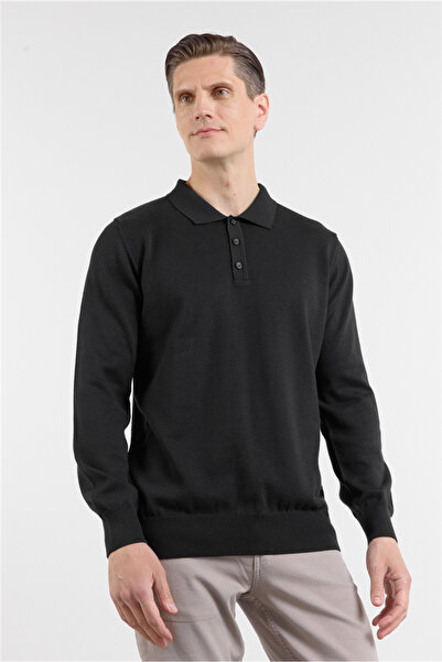 İmza Black Polo Collar Pocketless Comfort Fit Classic Knitwear Sweater 101225...