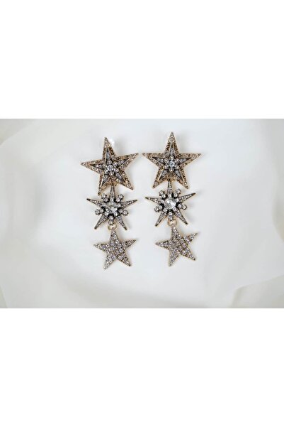 ATELİER TUĞBA Bkp121 Antique Silver Star Hanging Earrings (Length 80 mm)