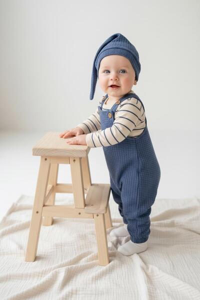 MiaBaby Stretch Fabric Gofre Salopet Sweat Beanie 3-Piece Set