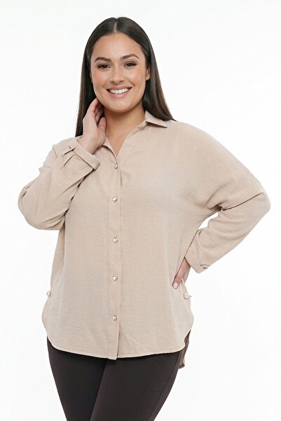 By Saygı Γυναικείο πουκάμισο με λεπτομέρειες από πέρλες, μεγάλο μέγεθος, Ayro...