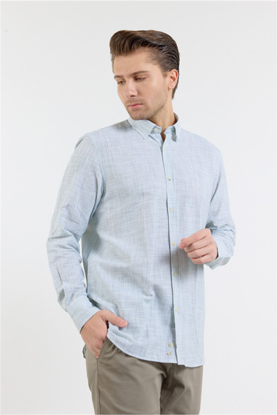 İmza Light Green Long Sleeve Pocketless Cotton Casual Comfort Fit Shirt 10042...