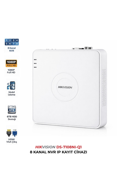 Hikvision DS-7108NI-Q1 8 Kanal NVR Plastik Kasa IP Kamera Kayıt