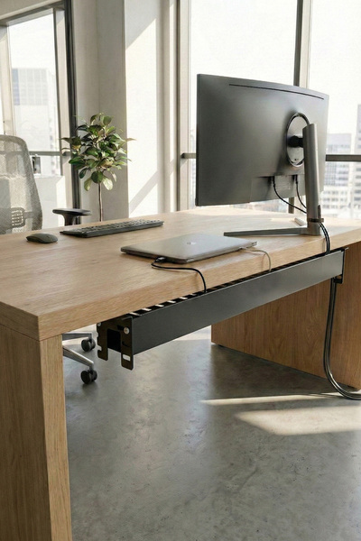 LICCIA منظم كابلات قابل للتعديل أسود اللون يوضع تحت الطاولة 86-160 سم