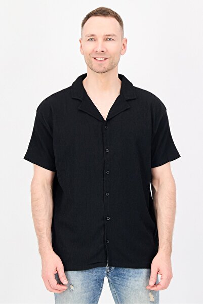 Brave Soul Men Regular Fit Solid Short Sleeve Casual Shirts, Black