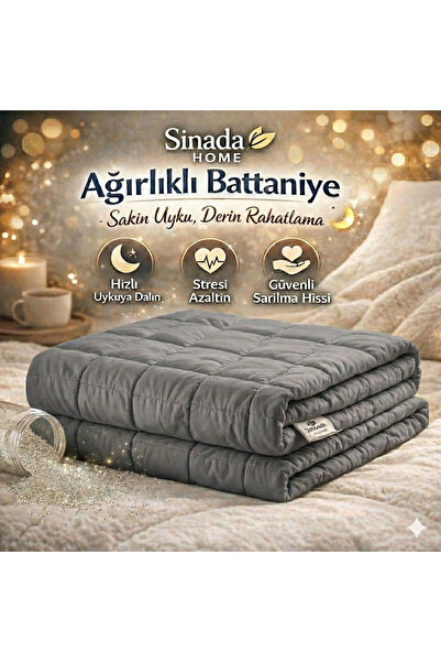 Sinada Ağırlıklı Battaniye Çift kişilik Yorgan 10 Kg Gri 200x220 %100 Yün Dol...