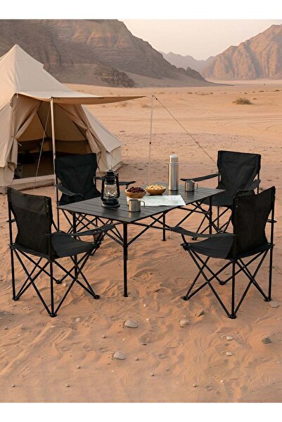 Taimi 5-piece camping set: tablecarrying bag, 4 chairs with backrest and cup ...