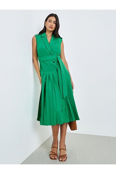 Styli Green Blazer Midi Dress with Tie Up Belt