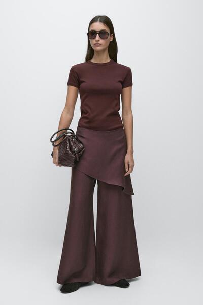 Massimo Dutti Keten karışımlı dökümlü etek pantolon