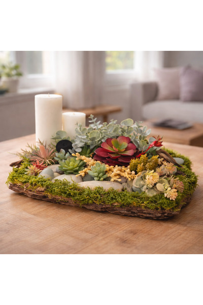 Decoroon Doğal Yosunlu Ağaç Kabuğu Dekor | El Yapımı Mumluk & Masa Süsü | Yap...