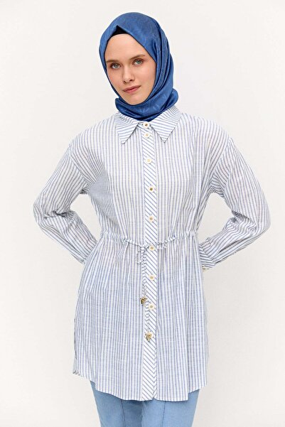 Setrms Metal Efektli Çizgili Pamuk Tunik