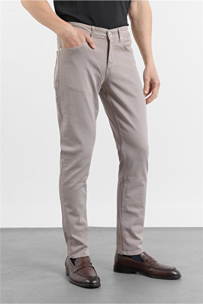 İmza Light Beige 5-Pocket Straight Leg Pants Gabardine Slim Fit Cotton 100326...