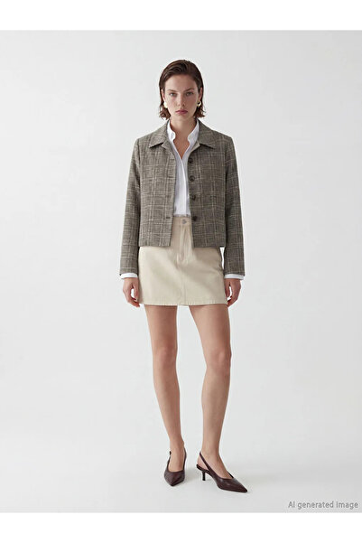 LC Waikiki Brown Shirt Collar Plaid Women's Jacket