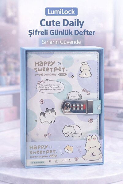 Yenbu Şifreli Kilitli Günlük Defter Sevimli Tasarım Cute Pet (15x22cm)