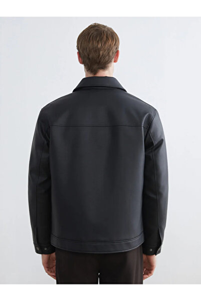 LC Waikiki Black Standard Fit Men's Leather Look Coat