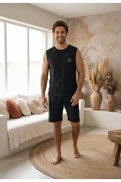 LİLA İÇ GİYİM Set de pijamale pentru bărbați cu pantaloni scurți brodați cu m...