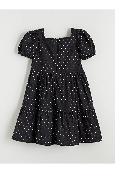 LC Waikiki Черна рокля с квадратна яка и точки за момичета