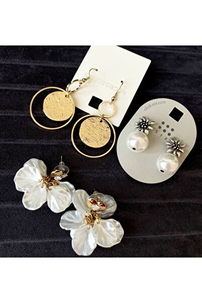 Luxiva 3 Pairs of Minimal Trend Women's Steel Earrings Set Advantageous Package