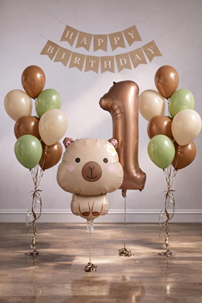 Patladı Gitti Capybara Themed 1St Birthday Balloon Decoration Set – Caramel N...