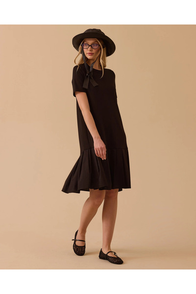 SEÇİL Φόρεμα με βολάν και κοντά μανίκια από χτενισμένο βαμβάκι