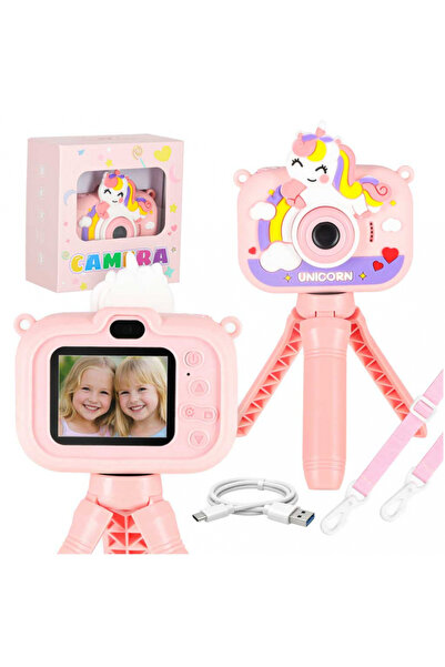 Ikonka Aparat foto digital pentru copii model Pink Unicorn, cu mini-trepied i...