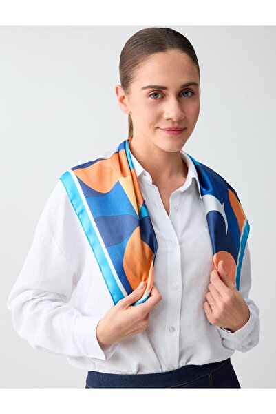 Jimmy Key Μπλε ναυτικό υφαντό κασκόλ με γεωμετρικά σχέδια 70x70