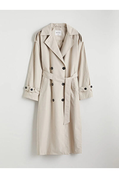 LC Waikiki Beige Double Breasted Collar Women's Trench Coat