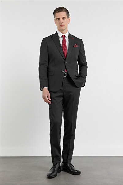 İmza Black Sword Collar Self Patterned 6 Drop Slim Fit Stretchy Suit 1001260160