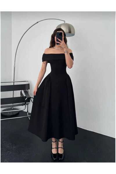 defnorabutik Double atlas kumaş içi astarlı pileli straplez elbise