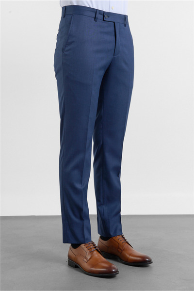 İmza Navy Blue - Blue Side Pocket Self Patterned Comfort Fit Classic Trousers...