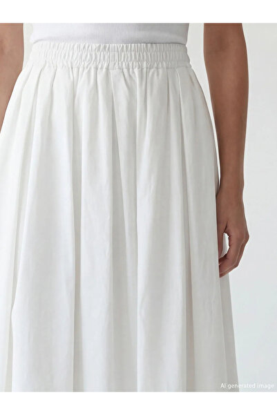 LC Waikiki Λευκή ελαστική μέση ποπλίνα φούστα