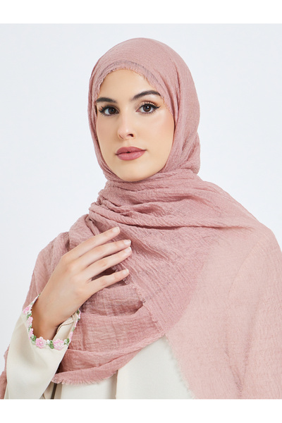 Amirah By Styli Pink Raw Edge Textured Hijab