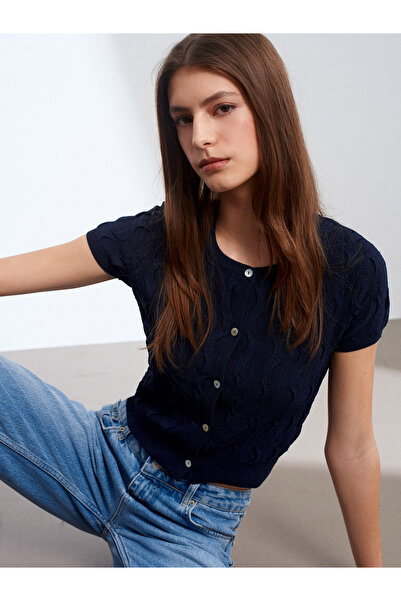 Dilvin 60980 Women's Crew Neck Padded Cardigan