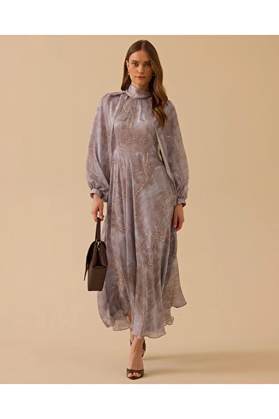 SCL Desenli Pelerin Kol Elbise