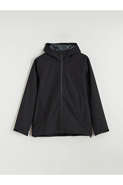 LC Waikiki Black Standard Mold Hooded Men's Raincoat