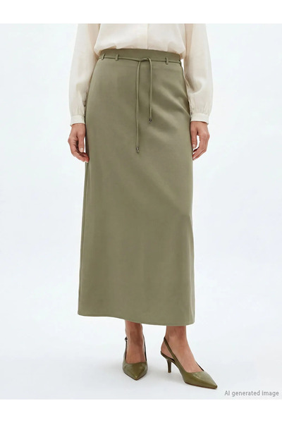 LC Waikiki Green plus size elastic waist dobby skirt