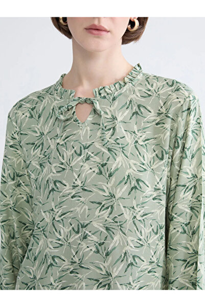 LC Waikiki Green Tie Neck Patterned Blouse
