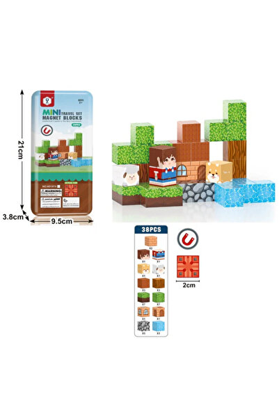 sallma Blocuri de construcție magnetice, 38 de piese, compatibile cu Minecraf...