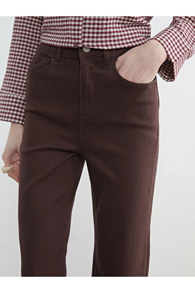 LC Waikiki Καφέ γυναικείο τζιν παντελόνι ίσιας γραμμής