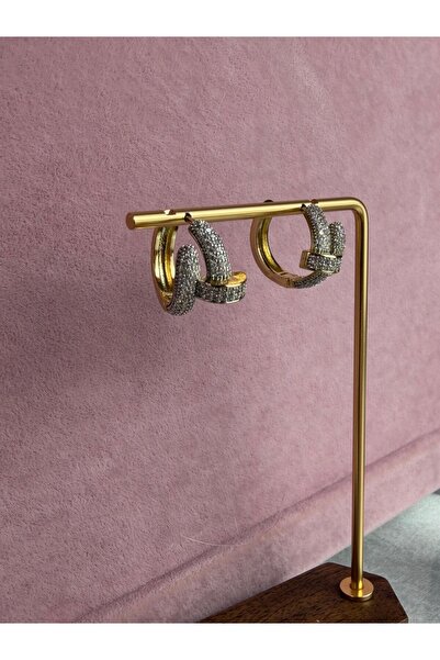 ANKA JEWELLRY ÇİVİ MODEL ZİRKON TAŞLI GOLD KADIN KÜPE
