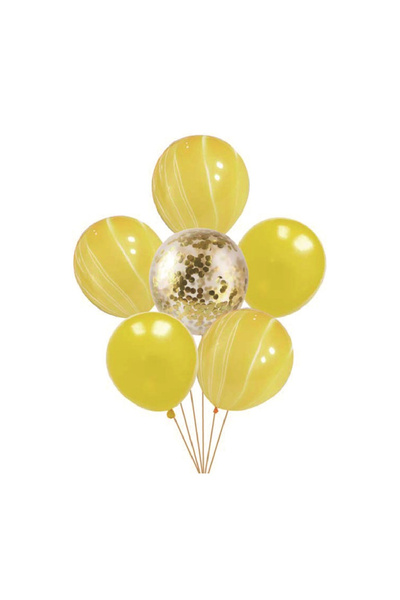 Mirific Party Set of 6 Yellow Latex Party Balloons with Golden Sequins