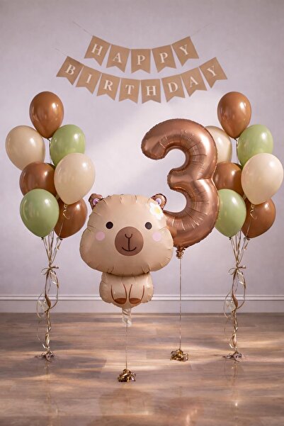 Patladı Gitti Capybara Themed 3Rd Birthday Balloon Decoration Set – Caramel N...