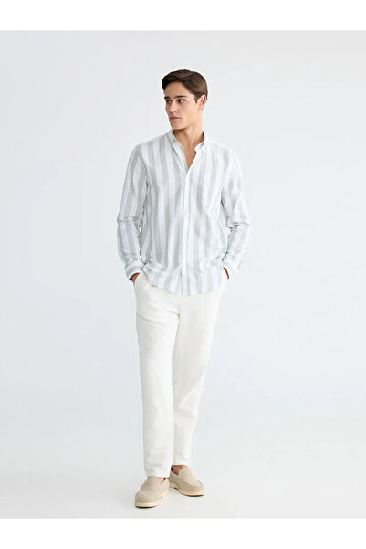 LC Waikiki Green Regular Fit Striped Dobby Men's Shirt