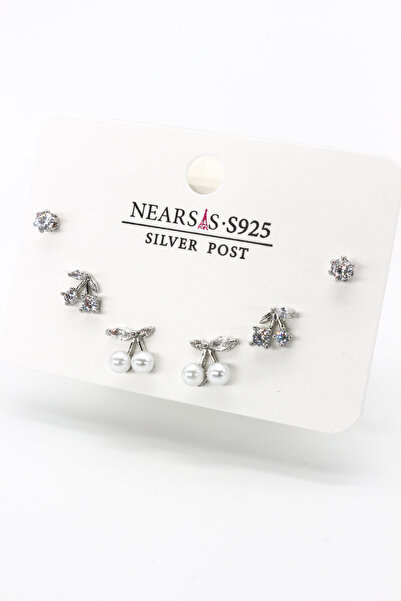 Nearsis Zircon Stone Six-Piece Set Cherry Earrings