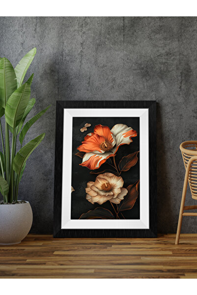 Evinemoda Black Leafed Flowers One Piece Mdf Painting