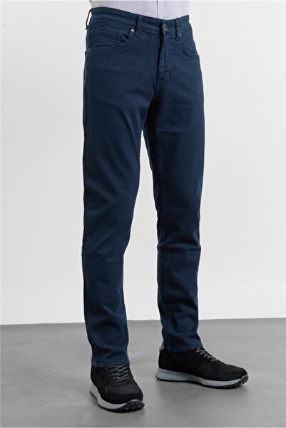 İmza Navy Blue 5 Pocket Straight Leg Gabardine Slim Fit Cotton Pack Trousers ...