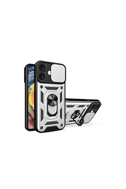 cepmoda iPhone "16" Double Layer Tank Case - Ring, Stand, Camera Slider [Silver]