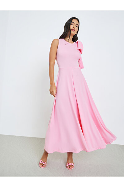 Styli Pink Bow Detail A-Line Maxi Dress
