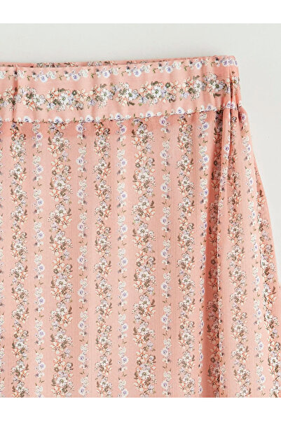 LC Waikiki Fusta din șifon roz, cu talie elastică și imprimeu floral